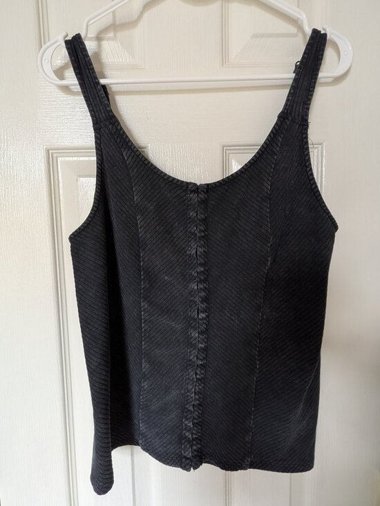 Gilded Intent Tops - Styled Intent Faded Black Ribbed Corset-Style Tank Top | Size Large
